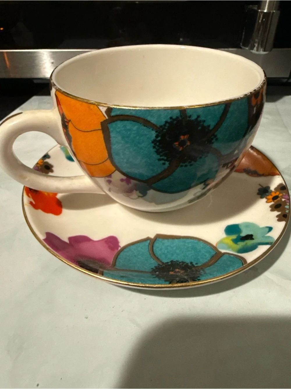 Graces Floral Porcelain Teacup and Saucer - Multicolor